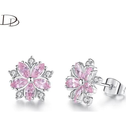 DODO Sweet Cherry Stud Earrings For Young Women Pink AAA Zircon Petal Delicate Brincos Jewelry Kpop Flowers Bijoux Femme E286