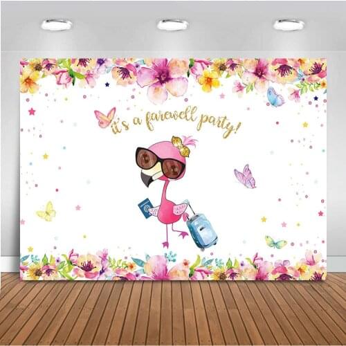 Photography Backdrop Flamingo Theme Birthday Party Flowers Butterfly Background for Photo Studio Garden Parties Decoration Prop
