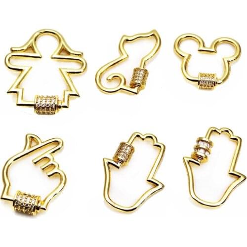 Finely Inlaid Pendant Screw Buckle Can Be Opened Connection Buckle DIY Necklace Pendant Clasps Irregular Palm Buckle Cat Buckle
