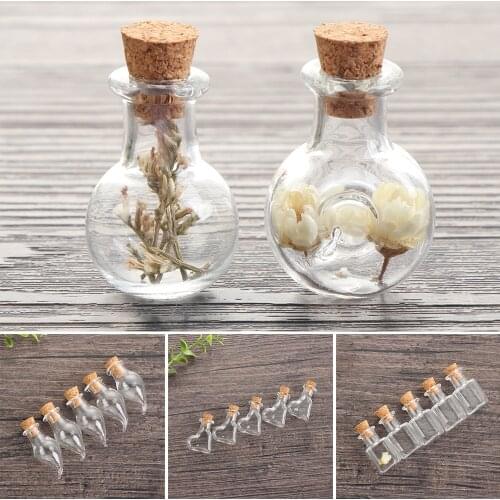 Hot 5pcs Mini Glass Cork Bottles Empty Sample Jars Wishing Bottle Wedding Home Decoration DIY Pendants Cork Stopper Storage Vial