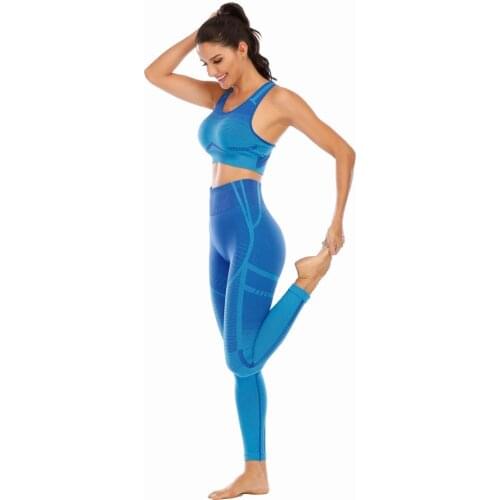 New Suit Seamless Yoga Set Women Fitness Cloth Workout Sportswear Gym Leggings and Sport Bra Crop Top Shirts Sports Suit