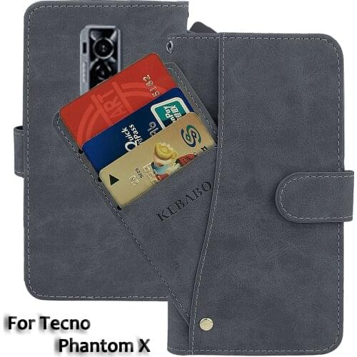 Leather Wallet Tecno Phantom X Case 6.7" Flip Fashion Luxury Front Card Tecno Phantom X Cases Cover Business Magnetic Phone Bags