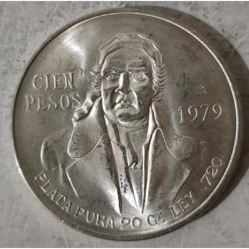 Mexican Silver Coin National Hero 100 Pesos 1979 72% Silver Old 100% Real Silver Original Coins Collectible Coin