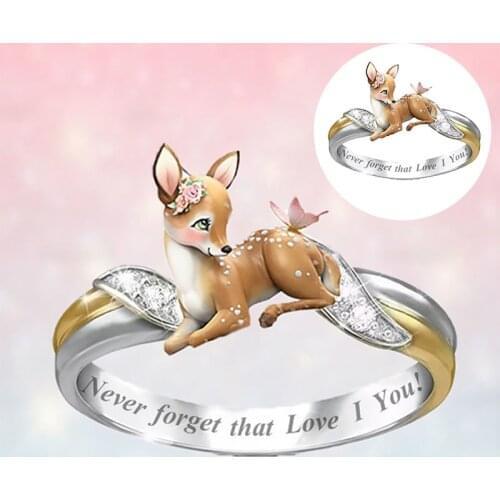 Fashion Exquisite Cute Double Color Elk Shape Women Rings Girls Anniversary Christmas Present New Year Jewelry Gift Hot Sale