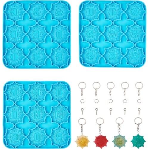 A Set DIY Silicone Molds Resin Casting Molds For UV Resin Epoxy Resin Letter Style Jewelry Keychain Making Kit With Jump Ring