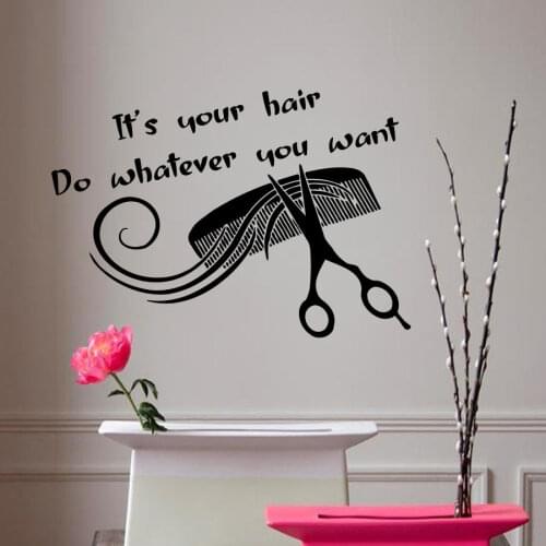 Wall Decal Quote Removable Vinyl Hair Beauty Salon Wallpaper Hair Comb Art Decor Wall Sticker Beauty Salon Decoration AY385