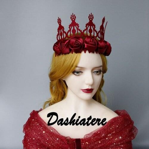 New Goth Flower Crown Tiara Wedding Pageant Hair Accessories for Girls Women Bride Queen Cosplay Masquerada Headdress