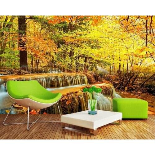 Beibehang Custom wallpaper Autumn Woods Waterfalls Flowing Water Landscape Tv Background Wall Living room bedroom 3d wallpaper