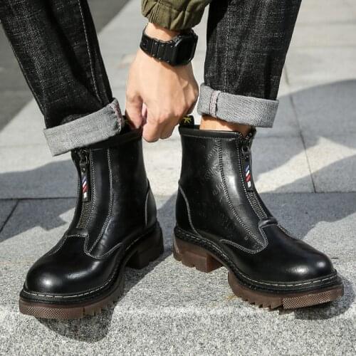 Autumn Winter Tooling Boots High-top Men Boots Large Size Martin Boots Leather Zipper Motorcycle Boots Increase Platform Boots