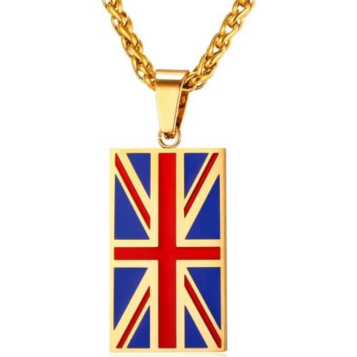Collare UK Flag Design Necklaces & Pendants Gold Color Stainless Steel England Symbol With Heart Necklace Women Men Jewelry P285