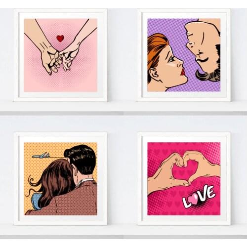 Romantic Decoration Couple Embracing Prints Couple in Love Hold Hands Pop Art Vintage Poster Bedroom Wall Art Canvas Painting