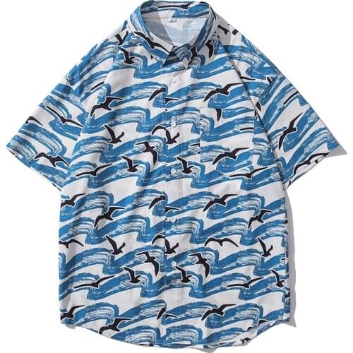 Mens short-sleeved shirt 2021 new summer loose casual button cardigan creative pattern printing lapel top