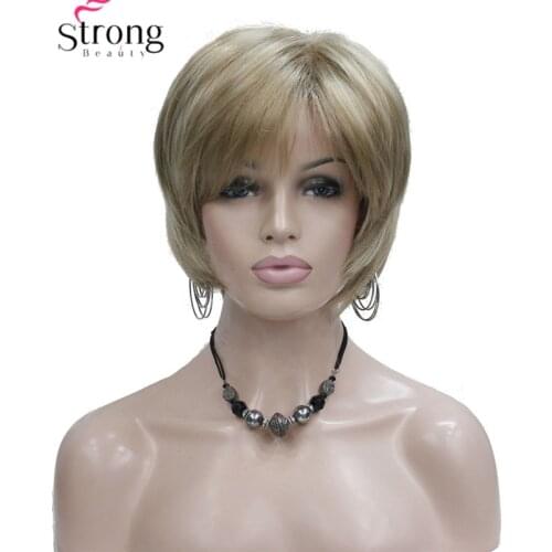 Strongbeauty Womens Short Straight Layered Synthetic Hair Wig blonde hair Wigs