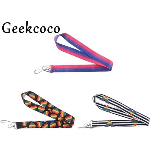 J1119 Rainbow Style Homosexual Love Cell Phone Lanyard Strap Keychain Phone Keys Camera USB IDs Badge Holder Wedding