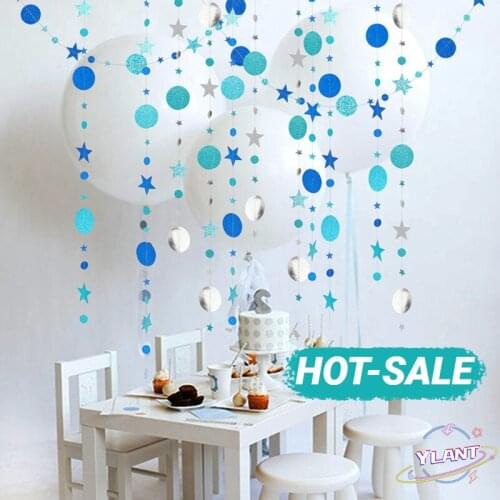 YLANT 4m Mirror Paper Star Round Garland Flash Banner Happy Birthday Decoration Boy Girl Baby Shower Curtain Decor Wedding DIY
