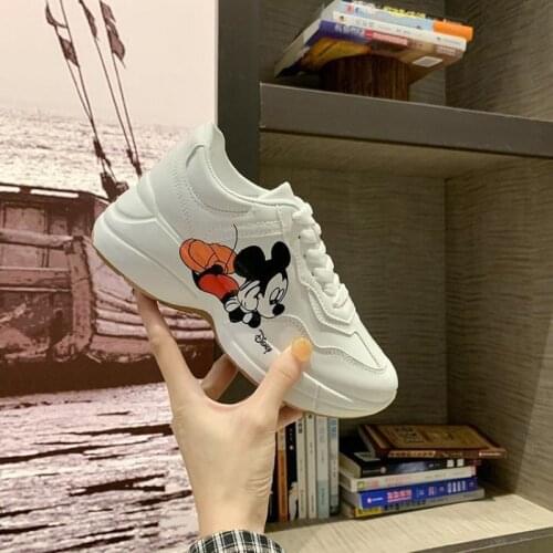 Disney Mickey White Women Shoes New Chunky Sneakers For Women Lace-Up White Shoes Casual Fashion Dad Shoes Platform Sneakers