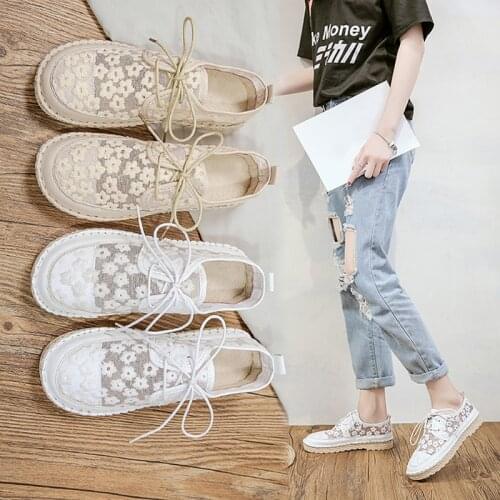 2021 Summer New Forest Art Casual White Shoes Lace Embroidery Lace Flat Female Shoes Tide Flats For Women Ladies Shoes