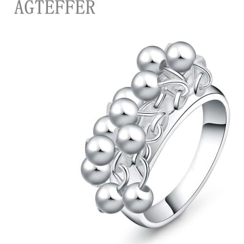 AGTEFFER 925 Sterling Silver Smooth Grape Beads Ring For Women Fashion Wedding Engagement Party Gift Charm Jewelry