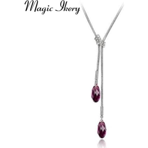 Magic Ikery Fashion Jewelry White Gold Color Austrian Crystal Chunky Tassels Necklaces & Pendants for women MKZ1134