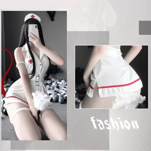 1Set New Erotic Sexy Lingerie Sweet White And Black Sleeveless Nurse Cosplay Uniform Passion Temptation Fancy Dress