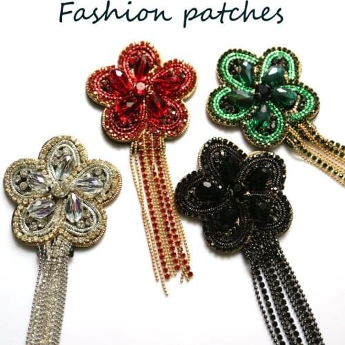 1pc tassel flower handmade rhinestone beaded patches for clothing DIY 3d embrodery patch applique decorative sequins Parches