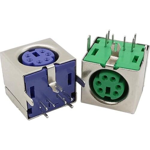 2/5/10Pcs Keyboard Socket Green / Purple PS2 6 Pin Keyboard Female Jack Interface Terminal Connector on PCB