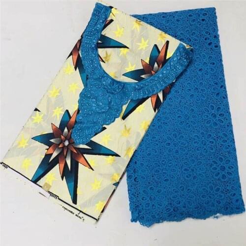 2020 New Design 2.5 Yards Tulle Cord Lace Fabric+3 Yards Collar Embroidery Print Wax African Fabric Popular Dubai Style!XMF88272