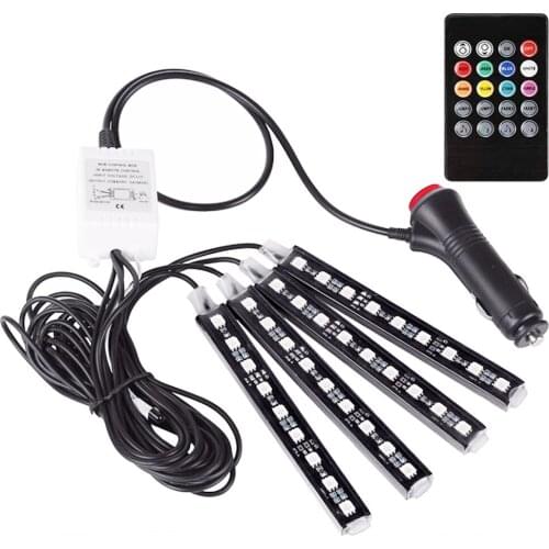 4pcs Car RGB LED Strip Light LED Strip Lights Colors Car Styling Decorative Atmosphere Lamps Car Interior Light With Remote