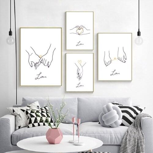 Abstract Line Holding Hands Love Canvas Painting Nordic Simple Art Poster For Living Room Wall Decorative Pictures Home Decor
