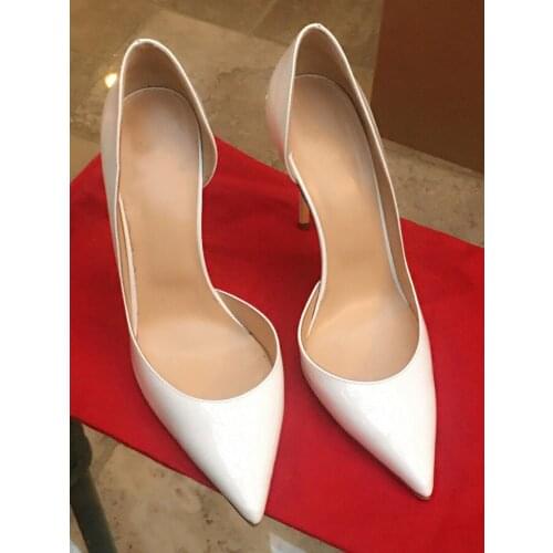 Free shipping fashion women pumps white patent leather pointy toe heels stiletto heel women high heels 12cm big size bride shoes