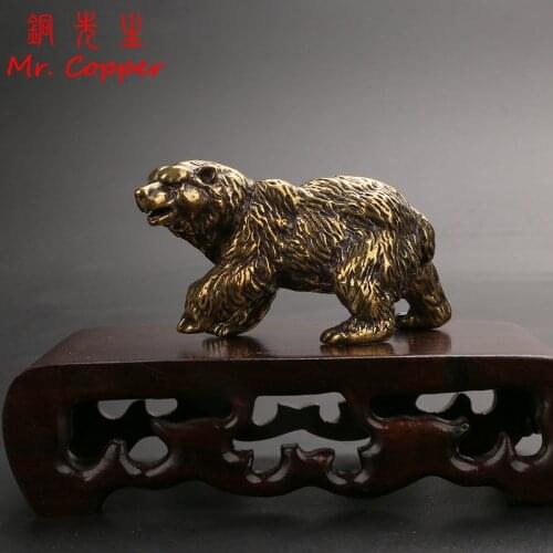 Pure Copper Brown Bear Statue Ornament Solid Brass Polar Animal Figurine Miniatures Tea Table Pet Desk Decors Accessories Crafts