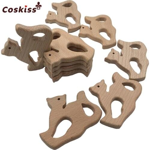 Wooden Fox Teether Baby Teething Toys Montessori Waldorf Gift for Newborn Wooden Arctic fox Figure Organic Kid Present