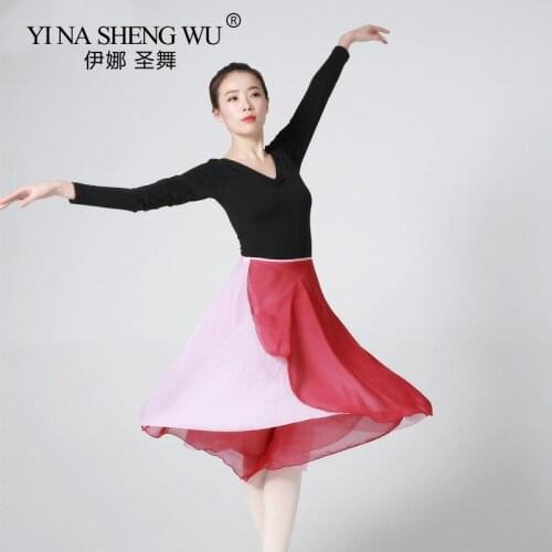 Long Wrap Ballet Dance Tulle Skirt Women Chiffon Dance Dress 2 Layers 2 Colors Soft Skirts For Dancing Ballerina Practice Wear