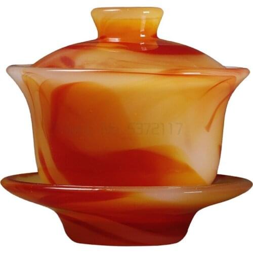 Agate Jade Porcelain Tea Bowl China Tea Tureen Ceramic Teaware Kung Fu Tea Set Puer Gaiwan Drinkware Decoration Crafts