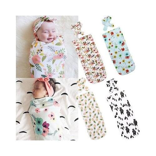 FOCUSNORM Muslin Cotton Cute Newborn Baby Cotton Swaddle Blanket Bedding Headband Covers Sleeping Blanket