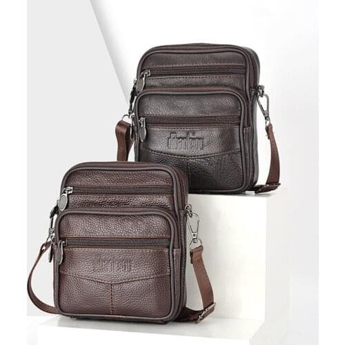 Classic Business Mens Square Bag Genuine Leather Belt Waist Pack Zipper Pouch for Phone Wallet Male Shoulder Messenger Bag sac