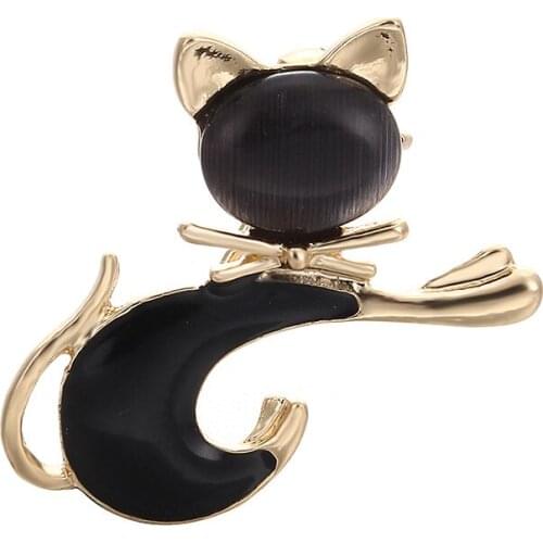 Korean version Cute Cat Brooch cats eye stone dropping oil Baitie dress