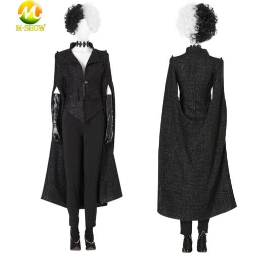 Cruella Villain Cosplay Costume Cruella Black Uniform for Halloween Carnival Party Outfit Plus Size Custom Made