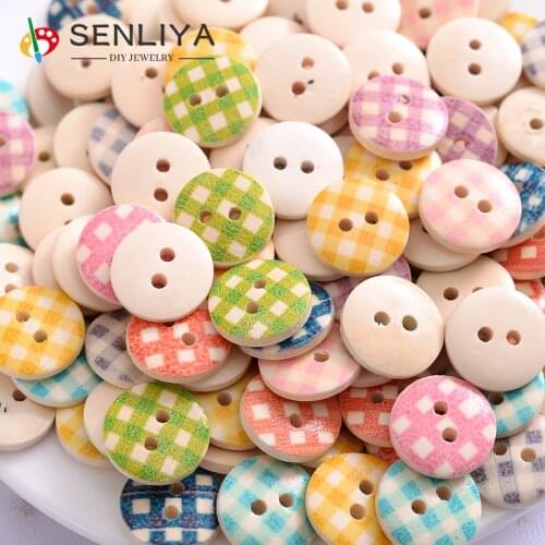 15mm 50-250Pcs/Pack 2Holes Button Round Lattice Pattern Wooden Buttons Sewing Scrapbooking For DIY Mixed Clothing Accessories