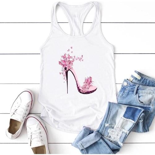 Women Sleeveless Summer Vest Fashion Ladies Tank Top Harajuku Ropa Mujer Casual High-heeled Shoe Butterflies Print Tank Top