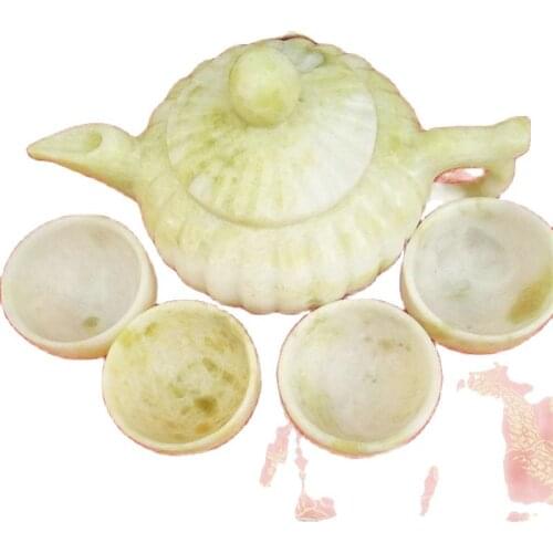 Natural jade, Lantian jade, original stone, hand carved lantern, teapot, wine pot, tea set