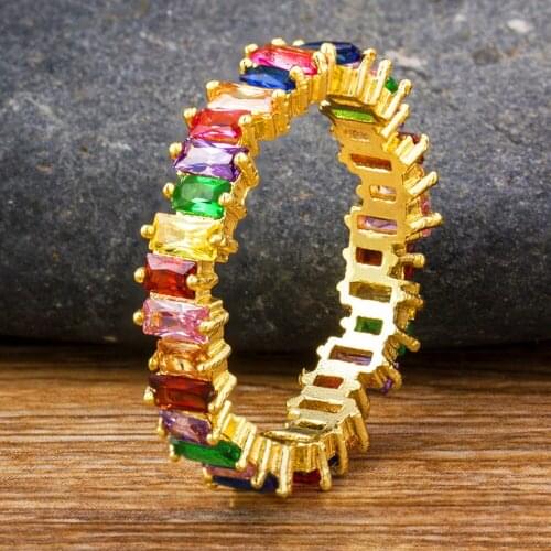 New Fashionable Rainbow Gold Micro Pave CZ Ring Copper Women Jewelry For Fashion Finger Accessories Gifts Engagement Rings