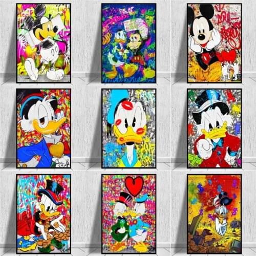 Disney Luxury Colorful Mickey Mouse And Donald Duck Posters And Prints Fashion Cartoon Canvas Wall Art Decor Painting Pictures