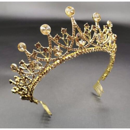 Luxury Crowns Gold Color Rhinestone Headpieces Bridal Wedding Tiaras Hair Accessories for Women Girls Costume Party Hair Jewelry
