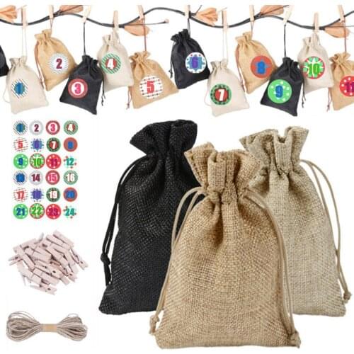 Christmas DIYAdvent Calendar Countdown1-24 Numbers BagCandy Gift Sacks Storage Pouches Christmas Decoration Hanging Small Bag