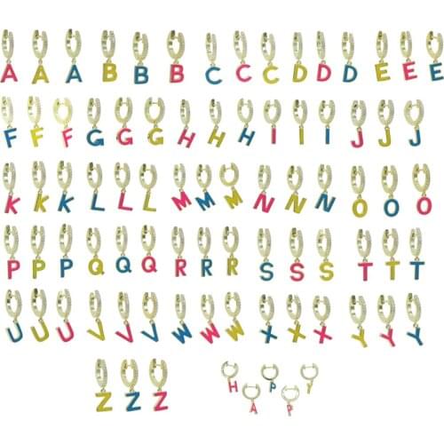1 piece Fashion 26 Initial A-Z Letter dangle Earrings yellow blue pink colorful enamel Neon colors letter alphabet cz Earring