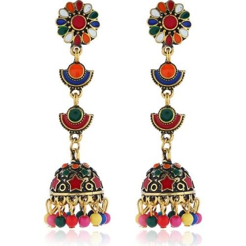 African Egypt Boho Statement Beaded Indian Drop Earrings Afghan Ethnic Gold Jhumka Earring Jewelry Bridal Wedding Middle East