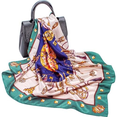Silk Scarf Women Spring/summer 2021 New Imitation Silk Satin Key Printing Square Scarf 90 Head Scarf Gift Custom Wholesale