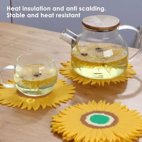 Nordic Dining Table Insulation Pad Sunflower Soft Rubber Round Heat-Proof Non-Slip Mat Kitchen Multi-Function Insulation Pad Mat