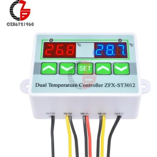 ST3012 DC 24V Intelligent Dual Digital Temperature Controller Thermostat Incubator Indoor Outdoor Thermoregulator Red Blue LED